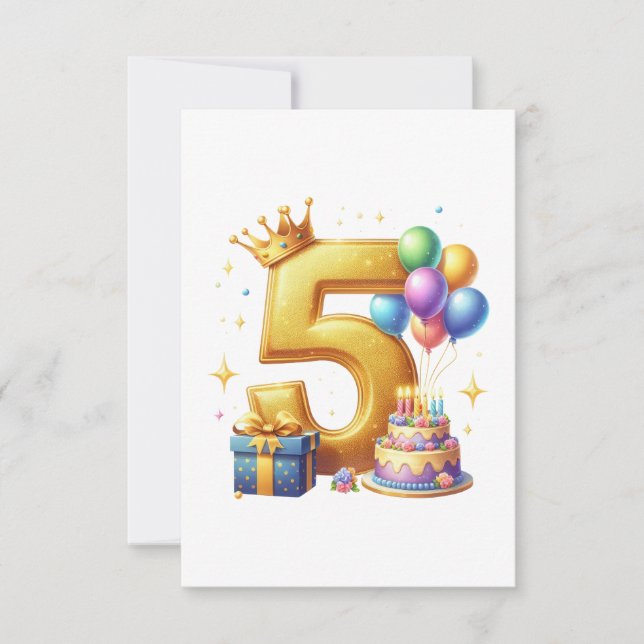 Goldener 5. Geburtstag RSVP Karte (Vorderseite)