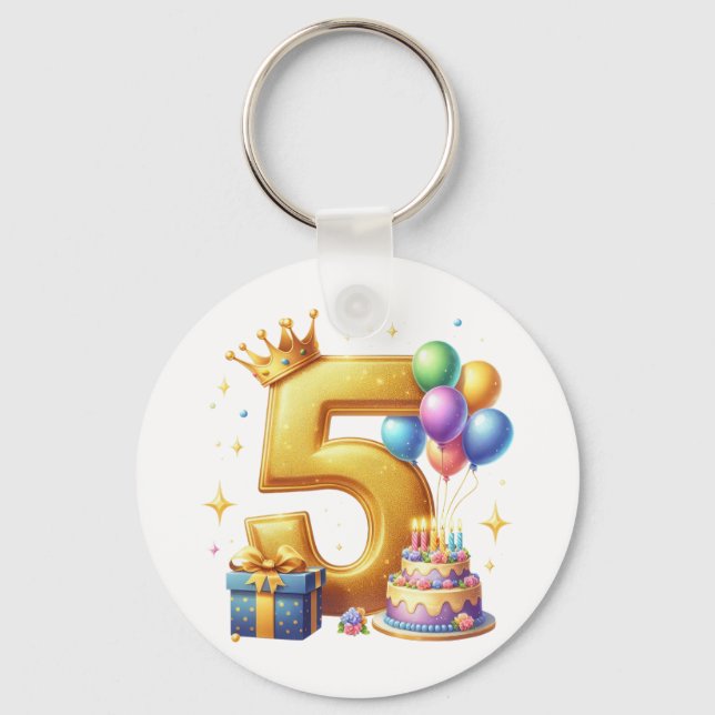 Goldener 5. Geburtstag Schlüsselanhänger (Vorderseite)