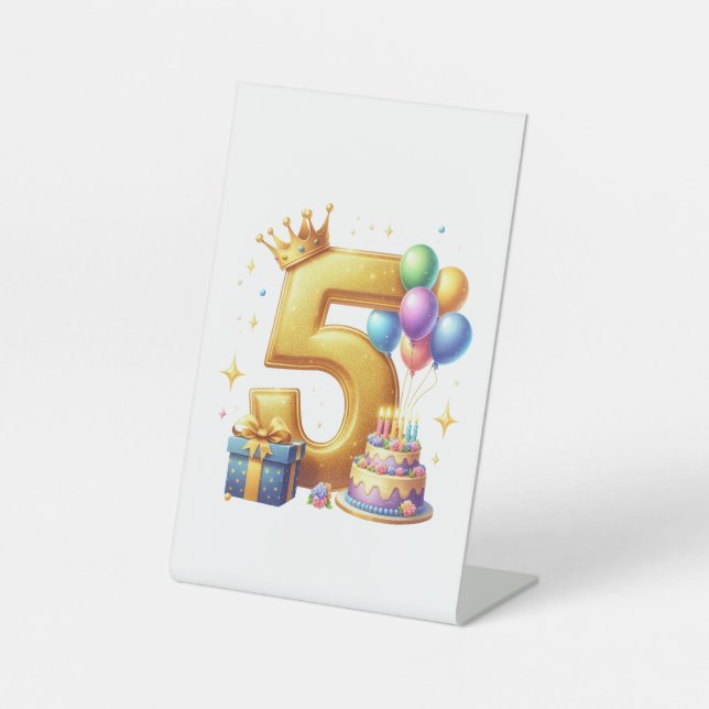 Goldener 5. Geburtstag Sockelschild (Vorderseite)