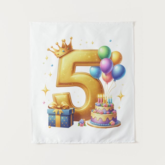 Goldener 5. Geburtstag Wandteppich (Vorderseite)