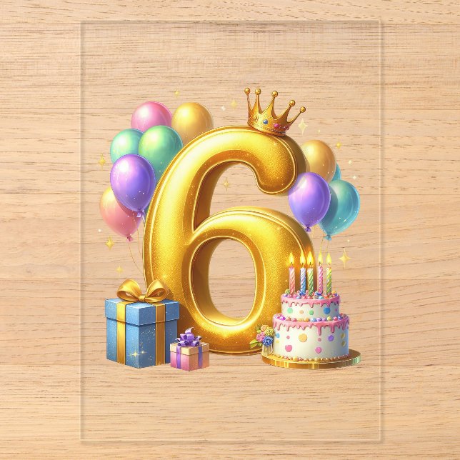 Goldener 6. Geburtstag Acryleinladungen (Vorderseite)