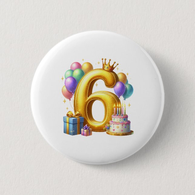 Goldener 6. Geburtstag Button (Vorderseite)