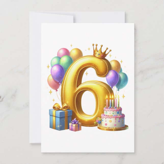Goldener 6. Geburtstag Einladung (Vorderseite)