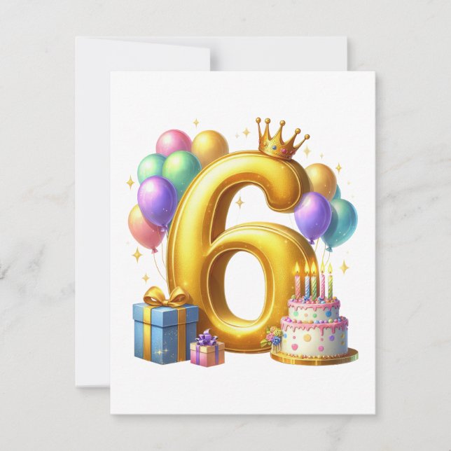 Goldener 6. Geburtstag Einladung (Vorderseite)