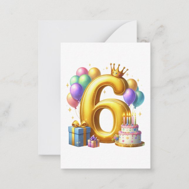 Goldener 6. Geburtstag Mitteilungskarte (Vorderseite)