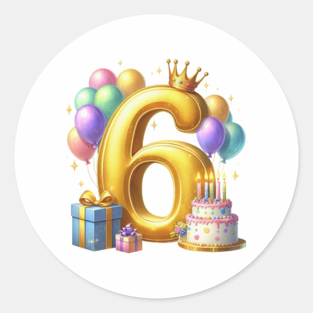 Goldener 6. Geburtstag Runder Aufkleber (Vorderseite)