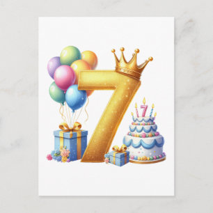 Goldener 7. Geburtstag Ankündigungspostkarte