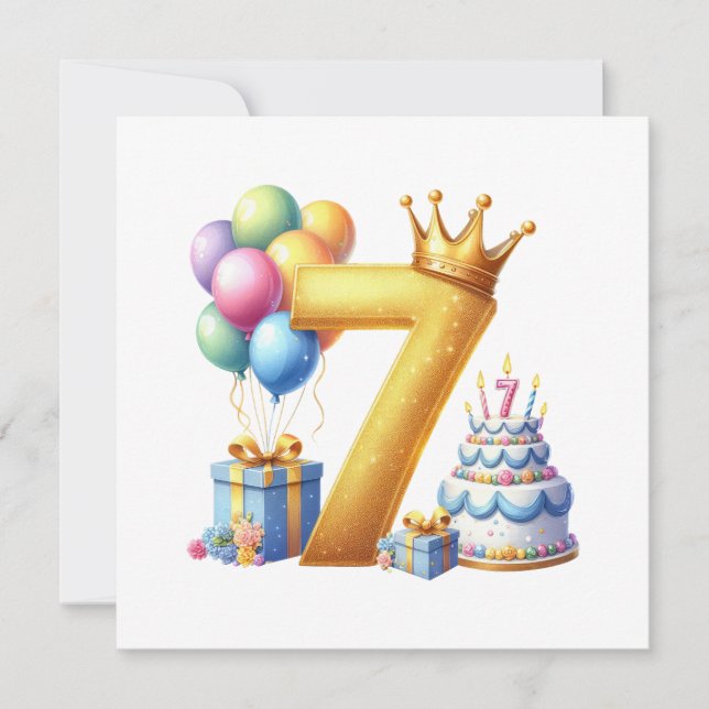 Goldener 7. Geburtstag Einladung (Vorderseite)