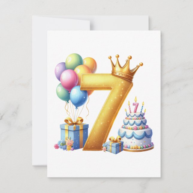 Goldener 7. Geburtstag Mitteilungskarte (Vorderseite)