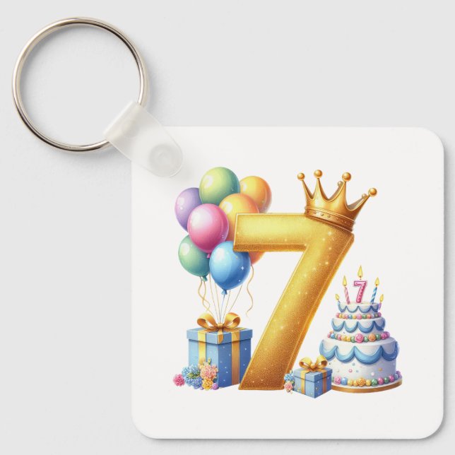 Goldener 7. Geburtstag Schlüsselanhänger (Vorderseite)