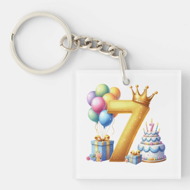 Goldener 7. Geburtstag Schlüsselanhänger (Vorderseite)