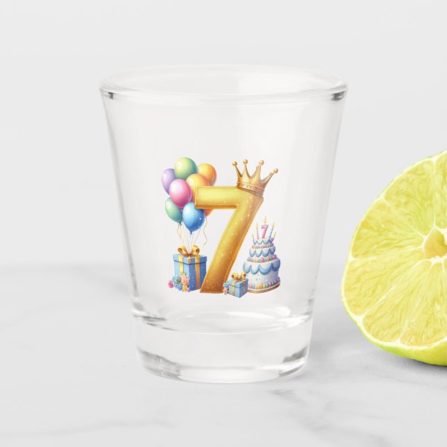 Goldener 7. Geburtstag Schnapsglas (Vorderseite)