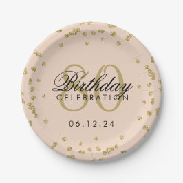 Goldener 80. Geburtstag Glitzer Confetti Blush Pin Pappteller
