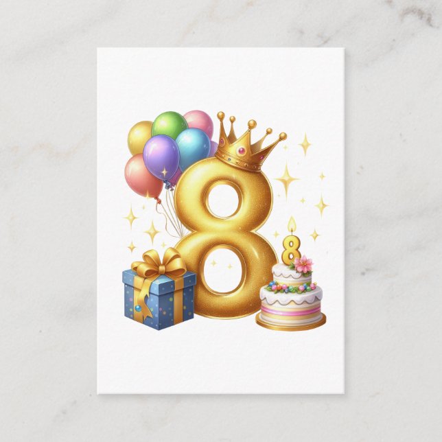 Goldener 8. Geburtstag Begleitkarte (Vorderseite)