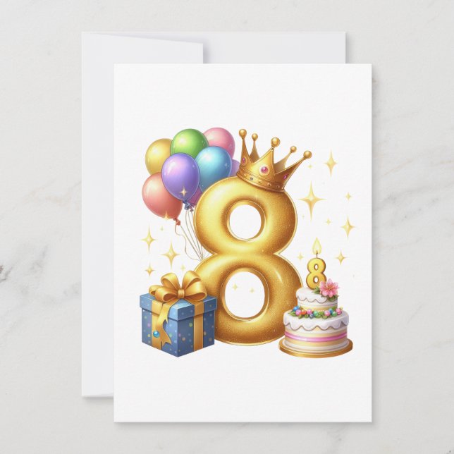 Goldener 8. Geburtstag Dankeskarte (Vorderseite)