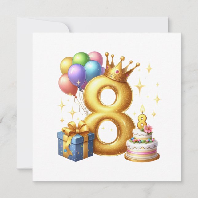 Goldener 8. Geburtstag Einladung (Vorderseite)