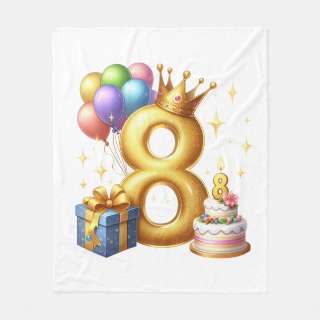 Goldener 8. Geburtstag Fleecedecke (Vorderseite)