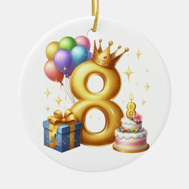 Goldener 8. Geburtstag Keramik Ornament (Vorne)