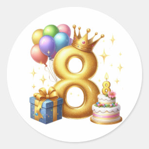 Goldener 8. Geburtstag Runder Aufkleber