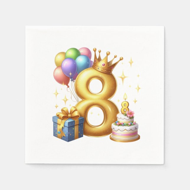 Goldener 8. Geburtstag Serviette (Vorderseite)