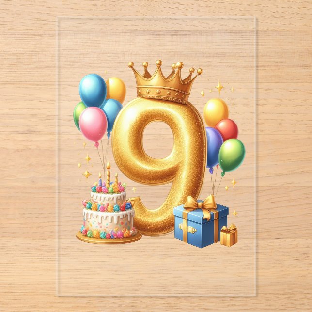 Goldener 9. Geburtstag Acryleinladungen (Vorderseite)