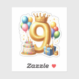 Goldener 9. Geburtstag Aufkleber