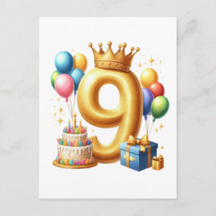 Goldener 9. Geburtstag Feiertagspostkarte