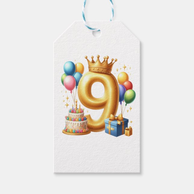 Goldener 9. Geburtstag Geschenkanhänger (Vorderseite)