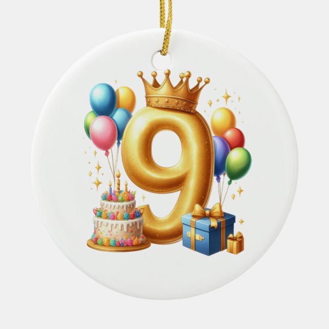 Goldener 9. Geburtstag Keramik Ornament (Vorne)