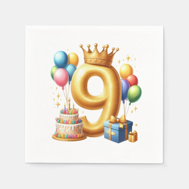 Goldener 9. Geburtstag Serviette (Vorderseite)