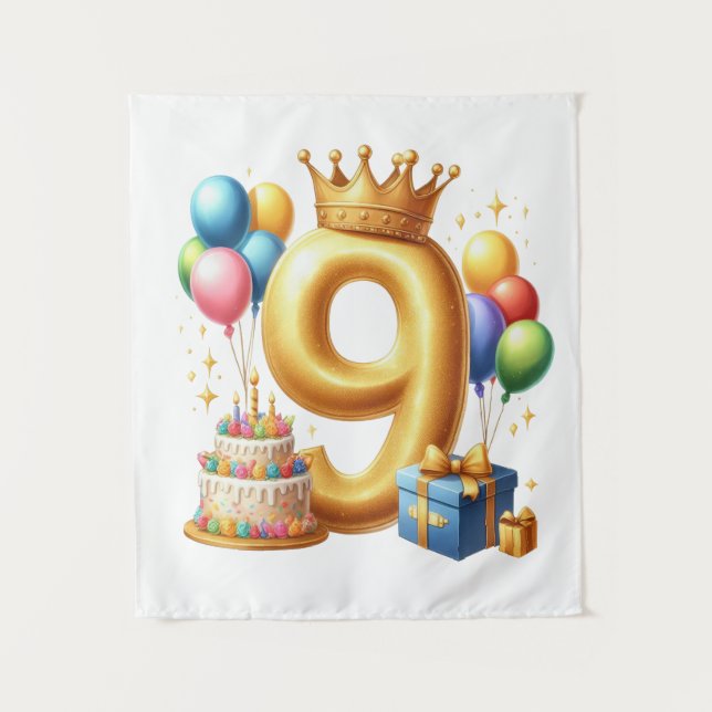 Goldener 9. Geburtstag Wandteppich (Vorderseite)