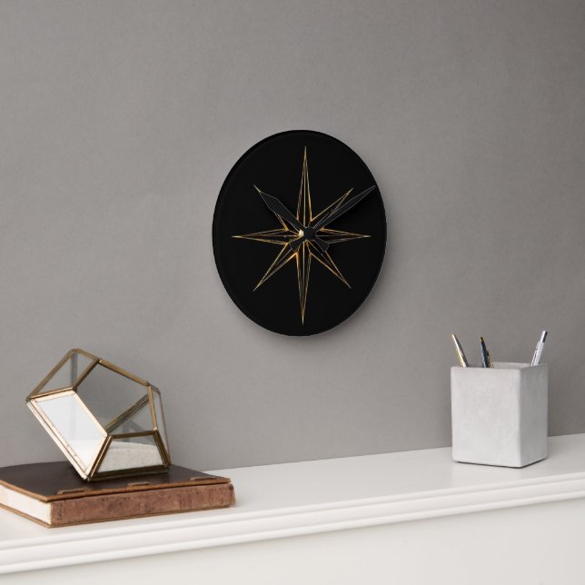 Goldener abstrakter Stern Lineart Runde Wanduhr (Büro)