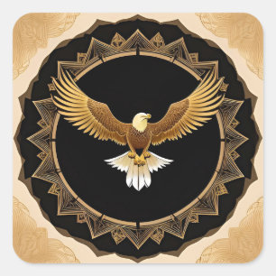 Goldener Adler auf geometrischer Mandala Quadratischer Aufkleber