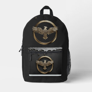 Goldener Adler-Emblem mit ausgebreiteten Flügeln Bedruckter Rucksack