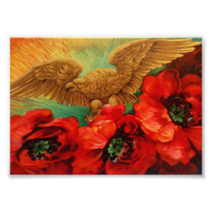 Goldener Adler und Mohnblumen Vintag Fotodruck