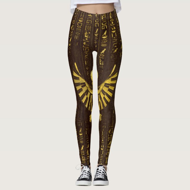 Goldener Ägypter Horus Falke und Hieroglyphen Leggings (Vorderseite)