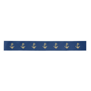 Goldener Anker auf Navy Blue Nautical Satin Ribbon Satinband