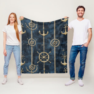 Goldener Anker & Steuer Nautilus-Muster Fleecedecke