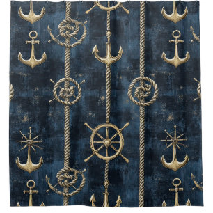 Goldener Anker & Steuerrad Nautilus-Muster Duschvorhang
