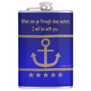 Goldener Anker, Symbole der Liebe,Isaiah 43:2 Flachmann