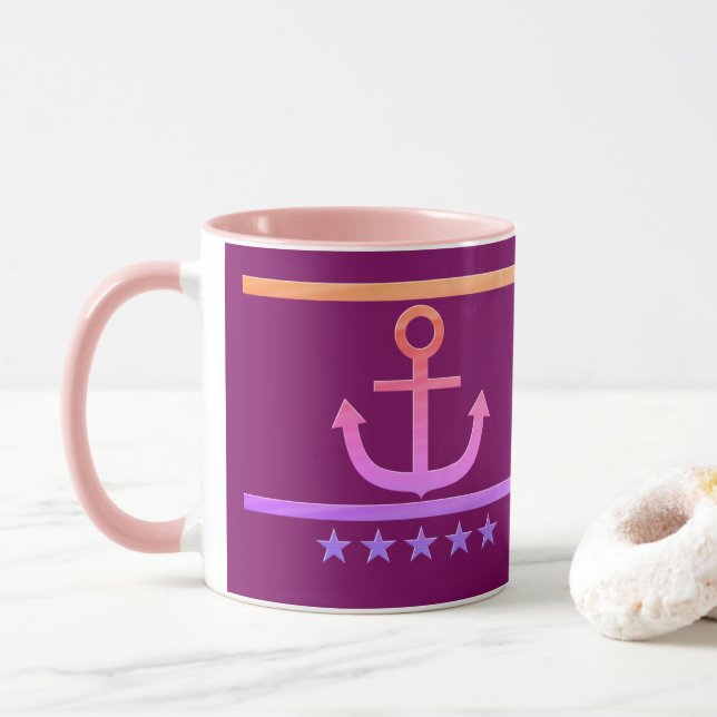 Goldener Anker, Symbole der Liebe . Tasse (Mit Donut)