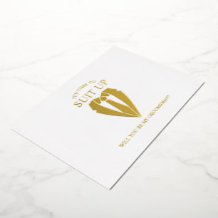 Goldener Anzug Personalisiertes Heiratsantrag für Folieneinladung