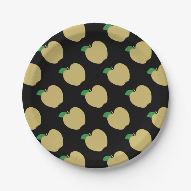 Goldener Apfel auf schwarz Pappteller (Vorderseite)