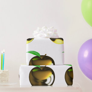 Goldener Apfel mit Blatt Glänzend Metallisch Geschenkpapier