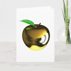 Goldener Apfel mit Blatt Glänzend Metallisch Karte
