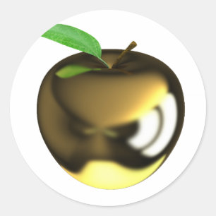 Goldener Apfel mit Blatt Glänzend Metallisch Runder Aufkleber