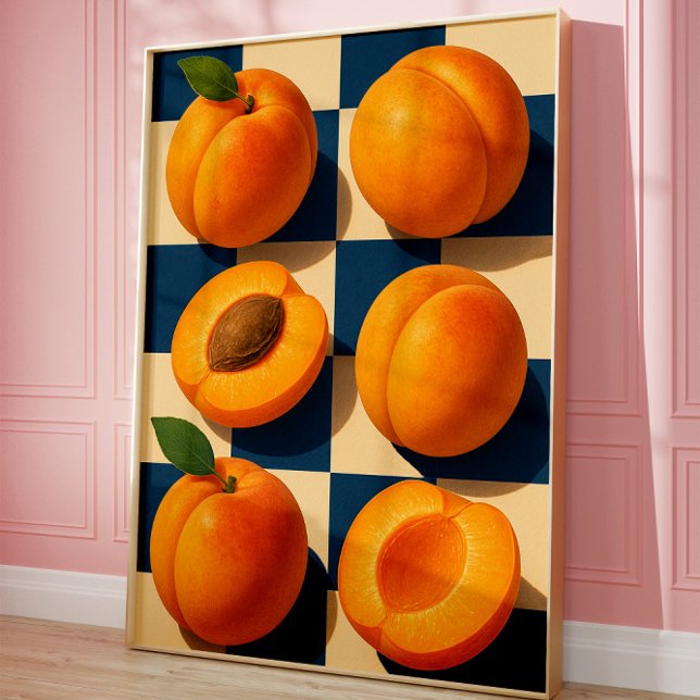 Goldener Aprikosen-Schachbrett-Kunstprint, Küche  Poster (Apricots)