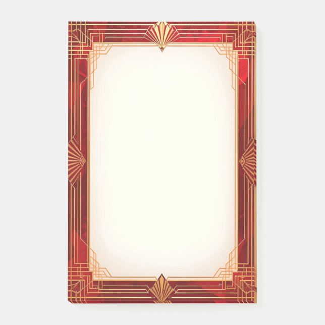 Goldener Art Deco Rahmen auf Rot Post-it Klebezettel (Vorderseite)