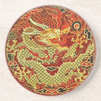Goldener asiatischer Drache gestickt auf Sandstein Untersetzer