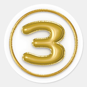 Goldener Ballon Nummer 3 runder Aufkleber
